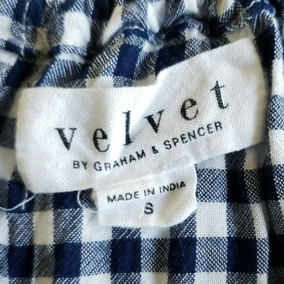 VELVET by Graham & Spencer Nedra cold shoulder gingham top blouse admiral blue S - Picture 5 of 8